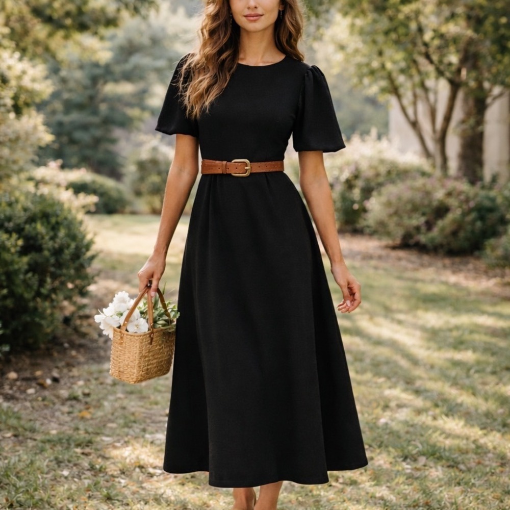 NWT‎ Hill House Home The Constance Dress Black Stretch Crepe Midi XS NEW